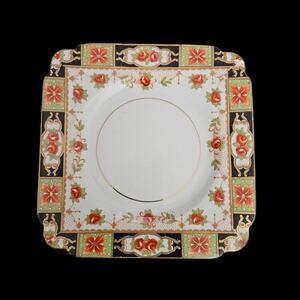 Antique English Floral Square Dessert Plates Set 4 Rose Gilt Border